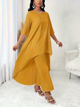 Asymmetric Tunic Top and Trousers Set - 4 - Rokvane