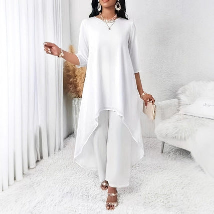 Asymmetric Tunic Top and Trousers Set - 5 - Rokvane
