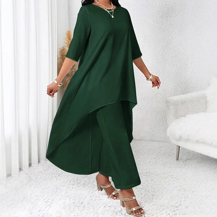 Asymmetric Tunic Top and Trousers Set - 6 - Rokvane