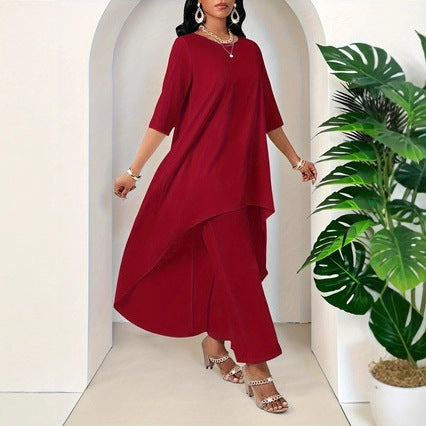 Asymmetric Tunic Top and Trousers Set - 7 - Rokvane
