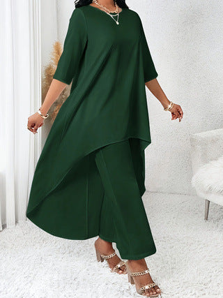 Asymmetric Tunic Top and Trousers Set - 8 - Rokvane