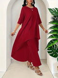 Asymmetric Tunic Top and Trousers Set - 9 - Rokvane