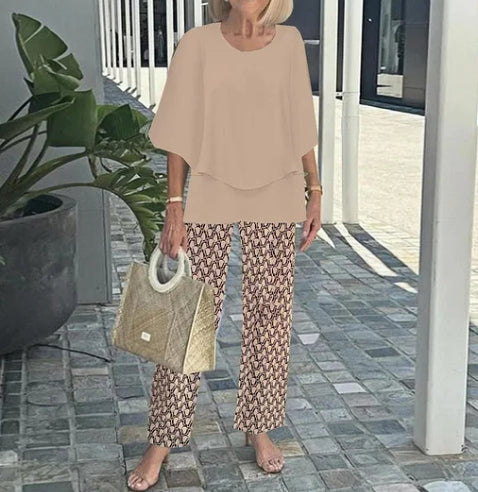 Two-Piece Set Women's Top and Trousers with Floral Print - 13 - Rokvane
