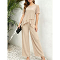 Two-Piece Set Women with Layered Top and Wide-Leg Trousers - 1 - Rokvane