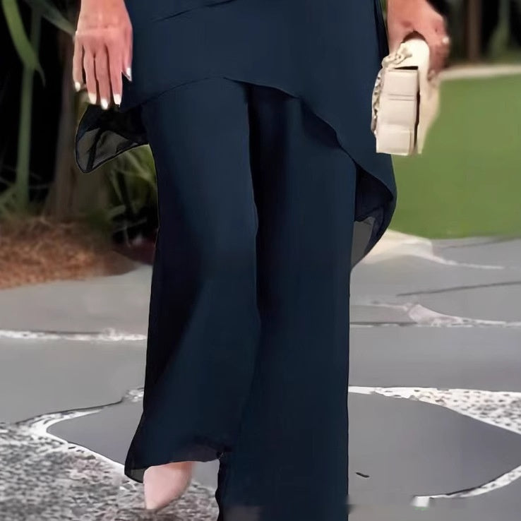 Elegant Two-Piece Set Women with Flared Sleeves and Asymmetrical Hem - 2 - Rokvane