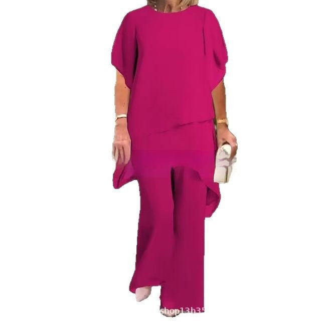 Elegant Two-Piece Set Women with Flared Sleeves and Asymmetrical Hem - 6 - Rokvane