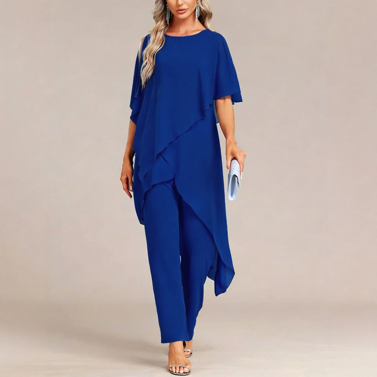 Two-Piece Set Women - Flattering Asymmetric Top and Loose-Fit Trousers - 1 - Rokvane