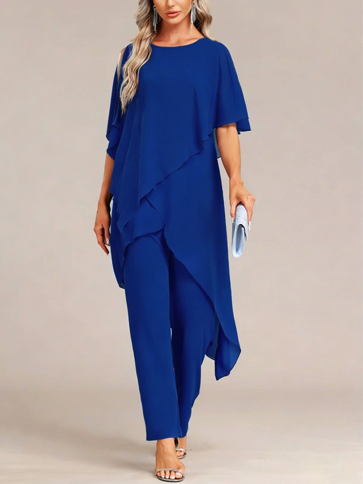 Two-Piece Set Women - Flattering Asymmetric Top and Loose-Fit Trousers - 2 - Rokvane