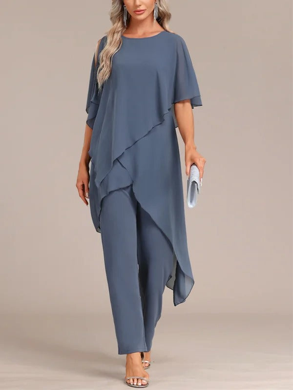 Two-Piece Set Women - Flattering Asymmetric Top and Loose-Fit Trousers - 4 - Rokvane