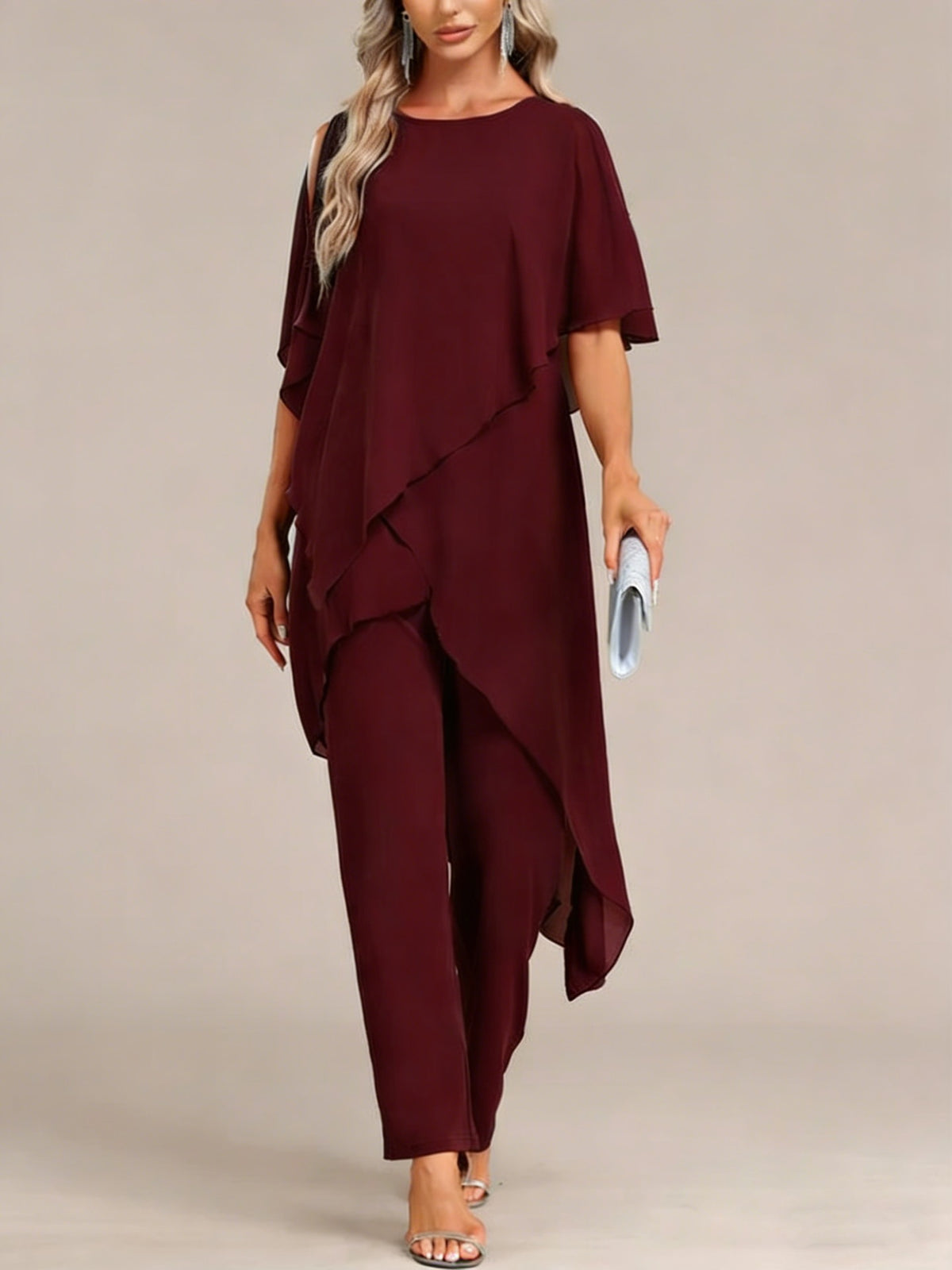 Two-Piece Set Women - Flattering Asymmetric Top and Loose-Fit Trousers - 5 - Rokvane