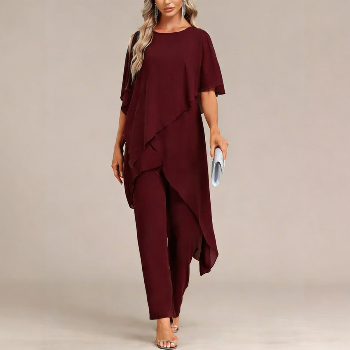 Two-Piece Set Women - Flattering Asymmetric Top and Loose-Fit Trousers - 7 - Rokvane