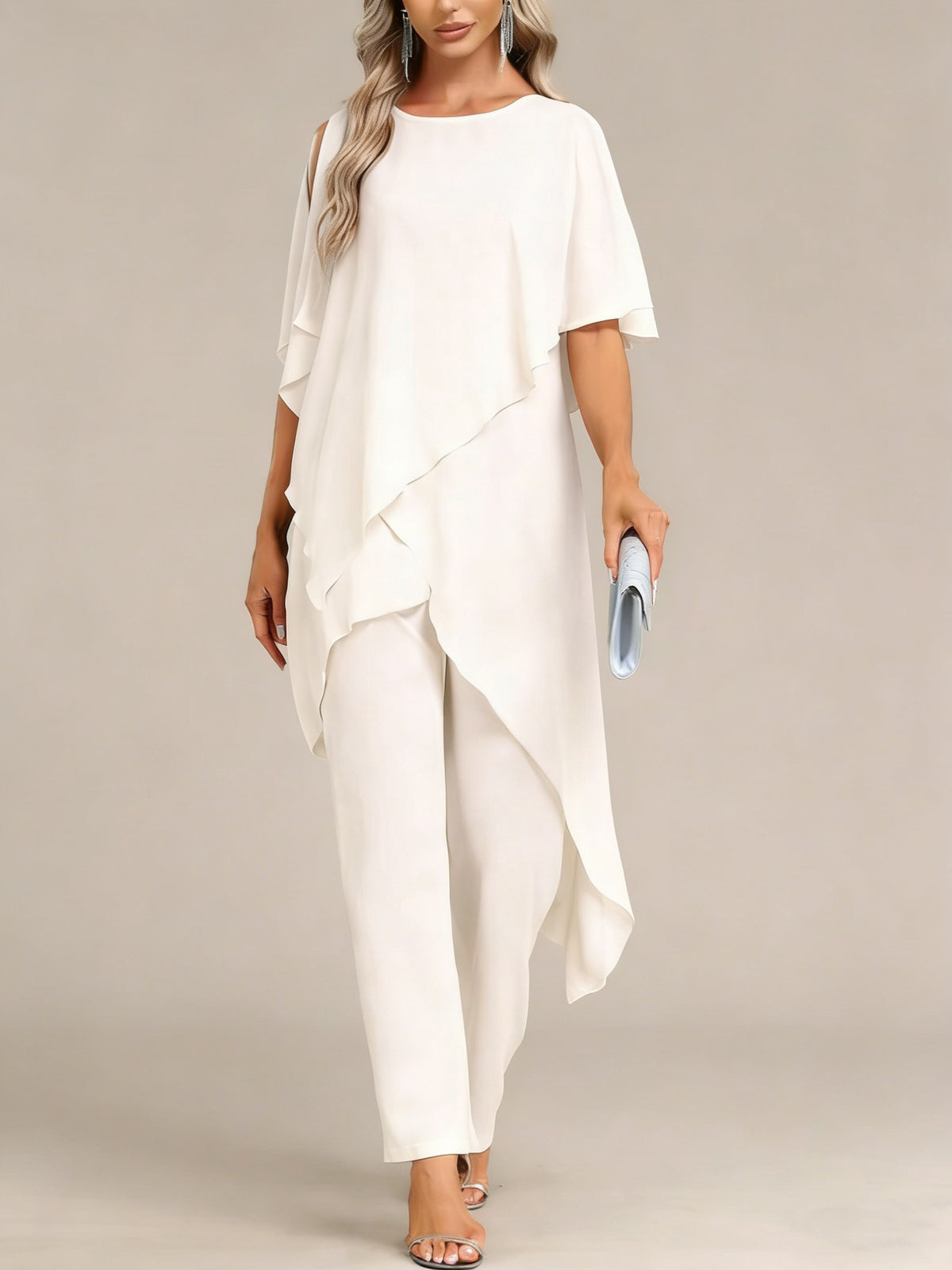Two-Piece Set Women - Flattering Asymmetric Top and Loose-Fit Trousers - 8 - Rokvane
