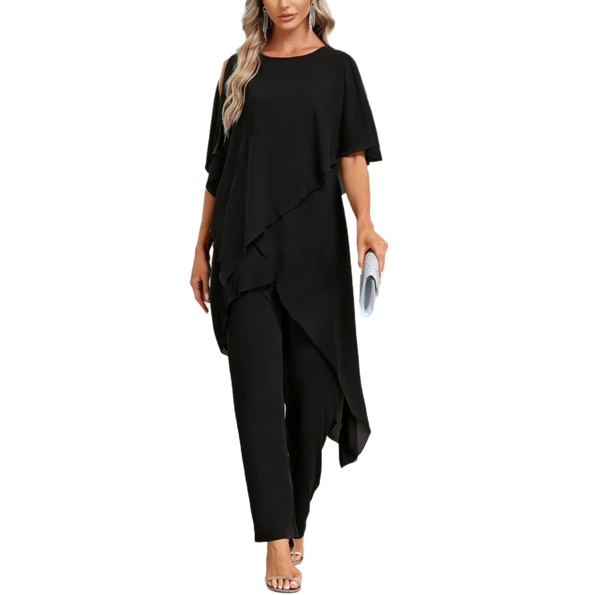 Two-Piece Set Women - Flattering Asymmetric Top and Loose-Fit Trousers - 9 - Rokvane