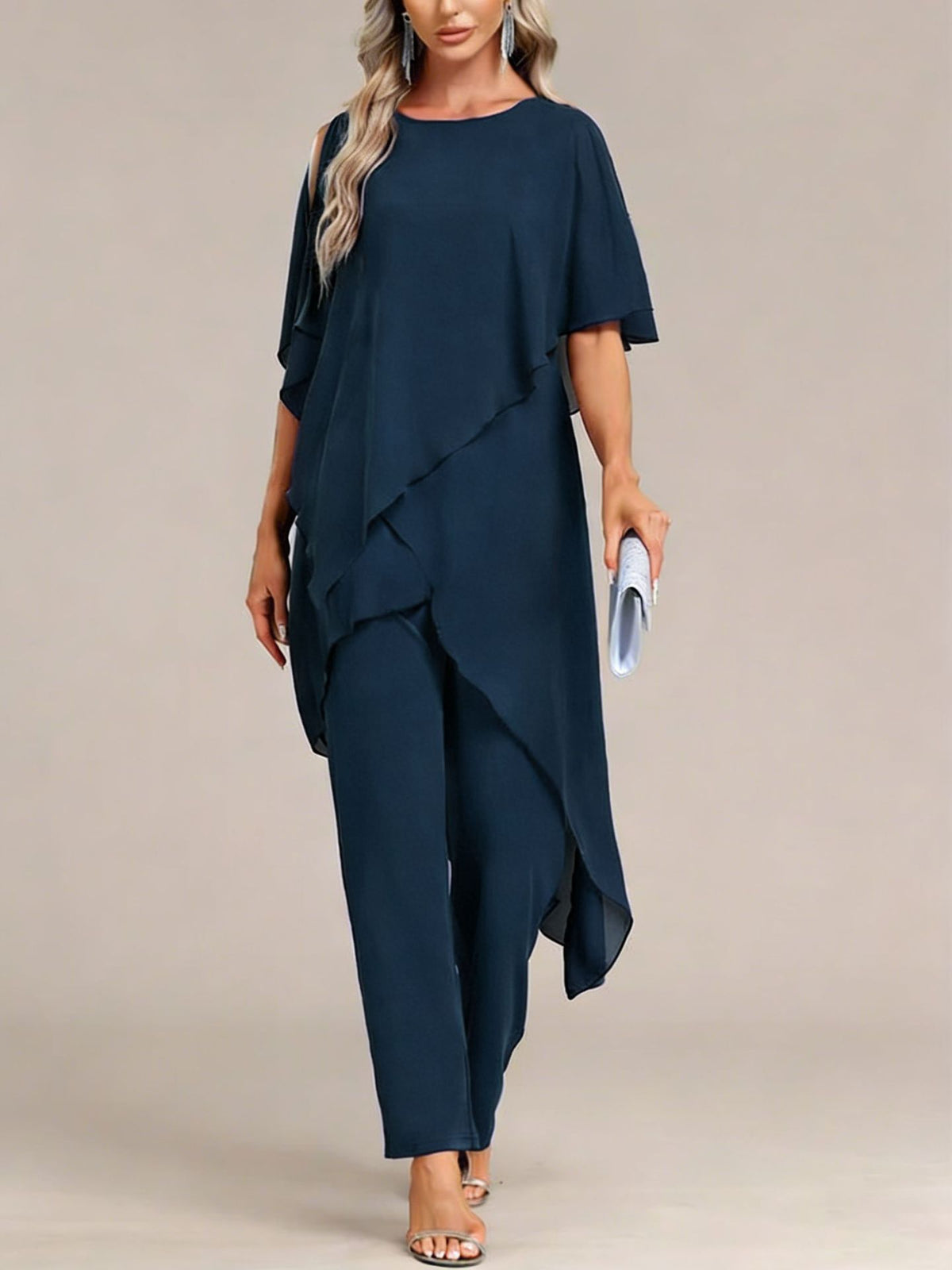 Two-Piece Set Women - Flattering Asymmetric Top and Loose-Fit Trousers - 10 - Rokvane