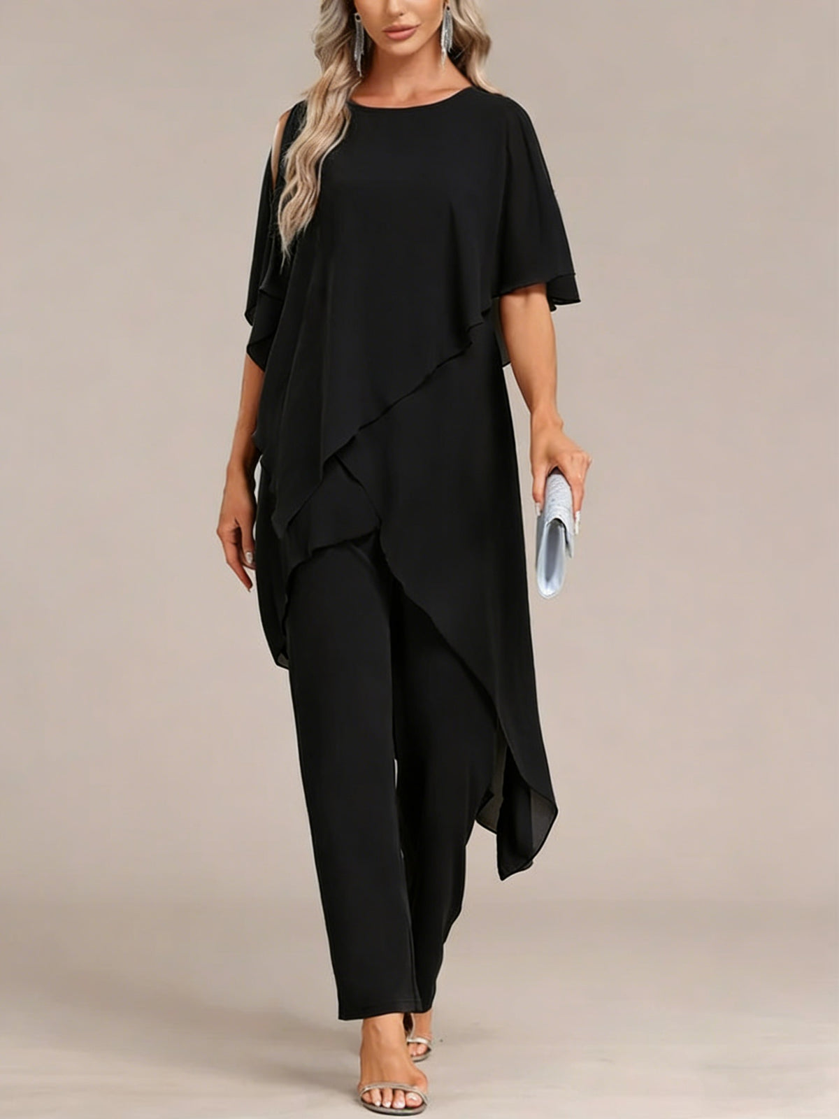 Two-Piece Set Women - Flattering Asymmetric Top and Loose-Fit Trousers - 11 - Rokvane