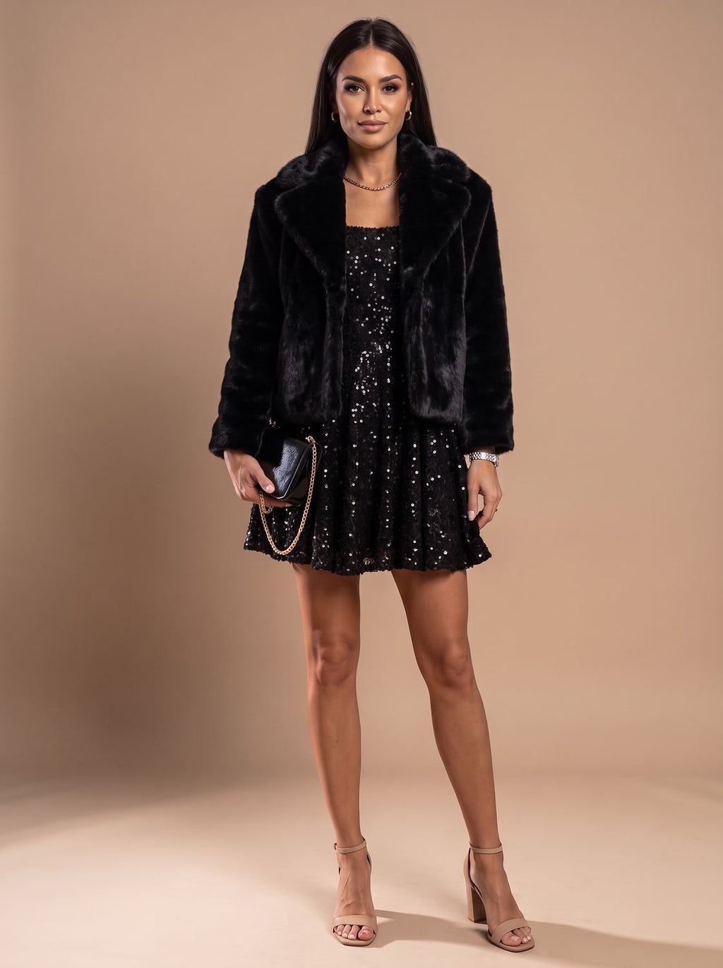 Mini Dress Women's Square Neck with Long Sleeves and Flared Skirt - 4 - Rokvane