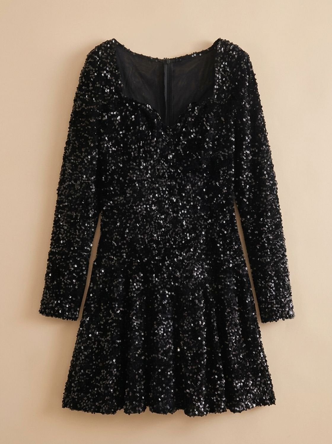 Mini Dress Women's Square Neck with Long Sleeves and Flared Skirt - 5 - Rokvane