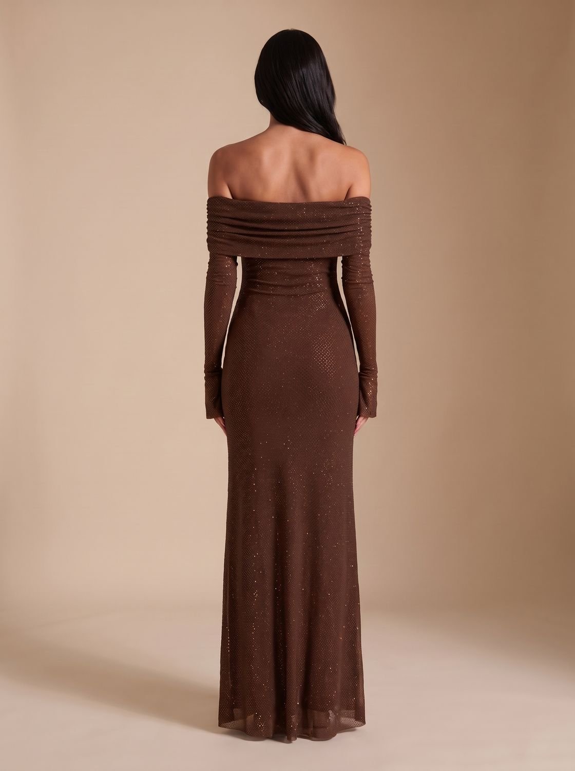 Maxi Dress for Women with Off-Shoulder Neckline and Long Fitted Sleeves - 5 - Rokvane