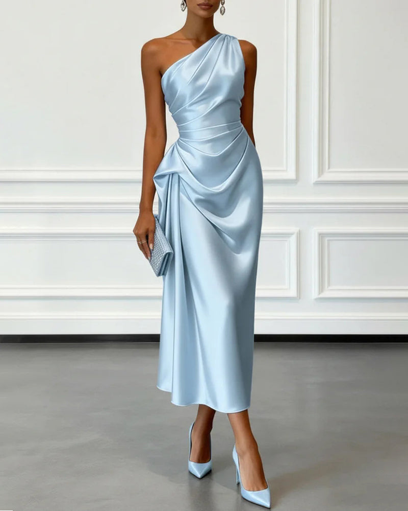 Evening Dress Women's One-Shoulder Style with Draped Detail - 1 - Rokvane