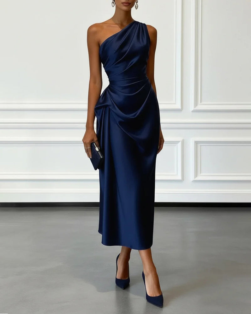 Evening Dress Women's One-Shoulder Style with Draped Detail - 2 - Rokvane
