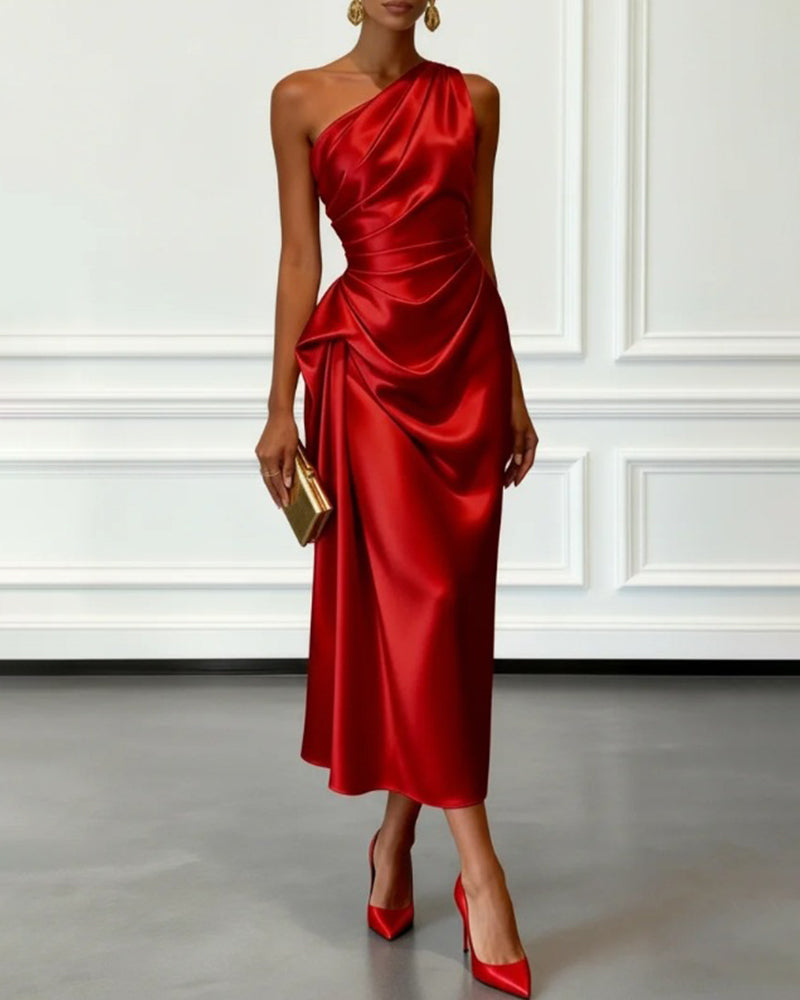 Evening Dress Women's One-Shoulder Style with Draped Detail - 3 - Rokvane