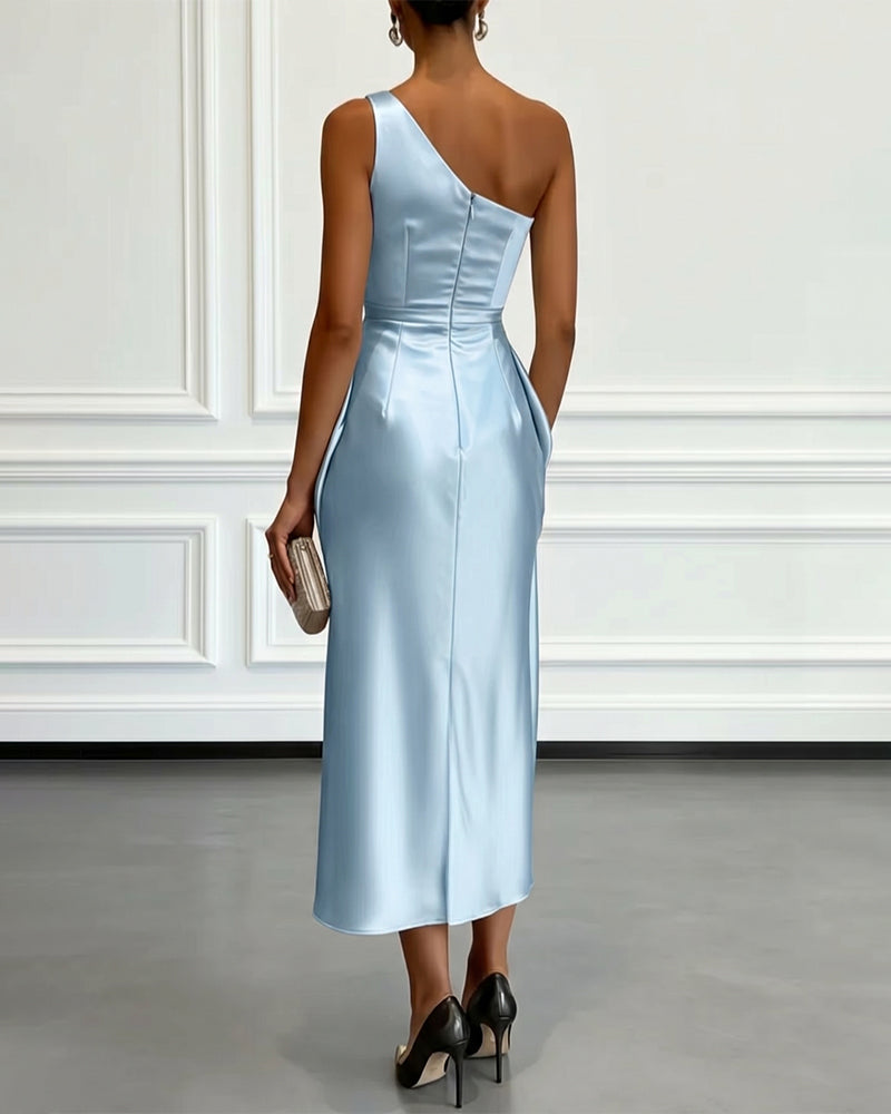 Evening Dress Women's One-Shoulder Style with Draped Detail - 5 - Rokvane