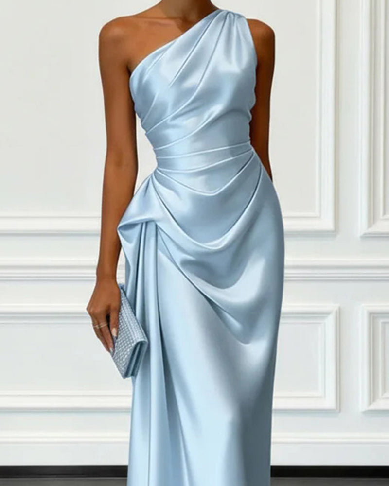 Evening Dress Women's One-Shoulder Style with Draped Detail - 6 - Rokvane