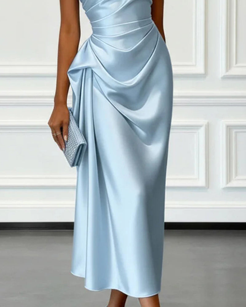 Evening Dress Women's One-Shoulder Style with Draped Detail - 7 - Rokvane