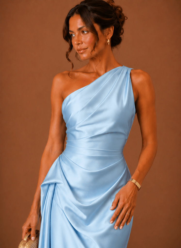 Evening Dress Women's Asymmetrical Cut with Draped Design - 2 - Rokvane