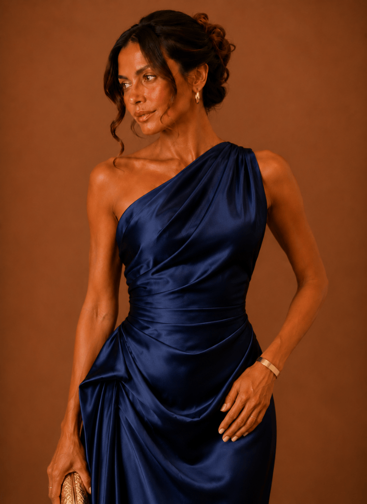 Evening Dress Women's Asymmetrical Cut with Draped Design - 7 - Rokvane