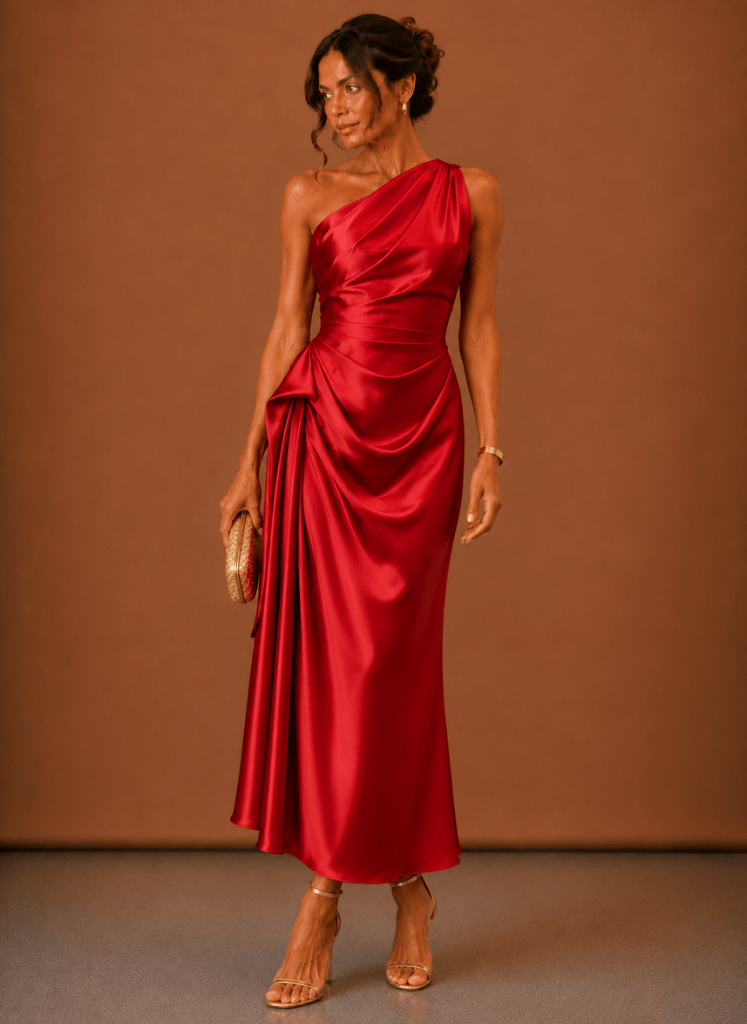 Evening Dress Women's Asymmetrical Cut with Draped Design - 8 - Rokvane