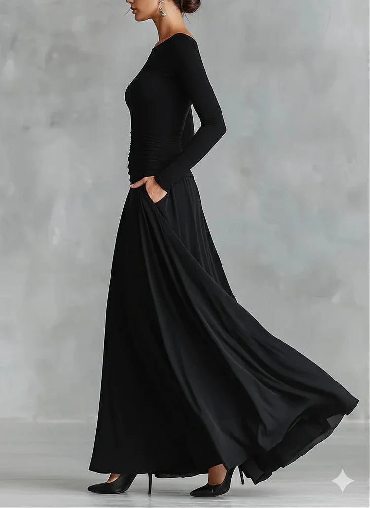 Maxi Dress for Women with Long Sleeves and Boat Neckline - 3 - Rokvane
