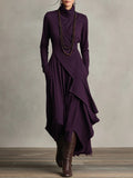 Maxi Dress Women's Asymmetric Cut with High Neck and Pockets - 1 - Rokvane