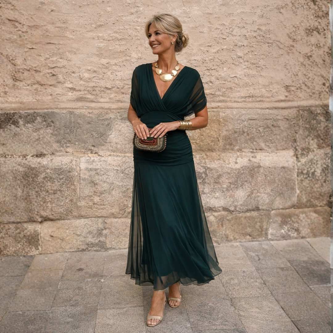 Maxi Dress for Women with Wrap Silhouette and Off-Shoulder Design - 1 - Rokvane