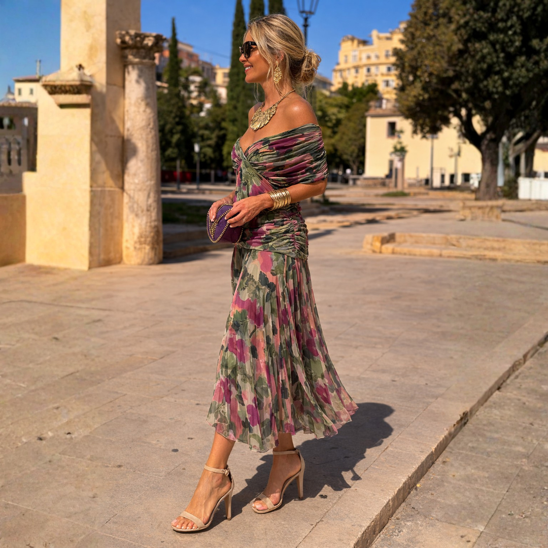 Maxi Dress for Women with Wrap Silhouette and Off-Shoulder Design - 4 - Rokvane