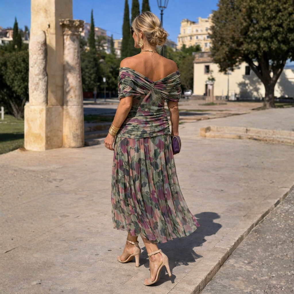 Maxi Dress for Women with Wrap Silhouette and Off-Shoulder Design - 6 - Rokvane