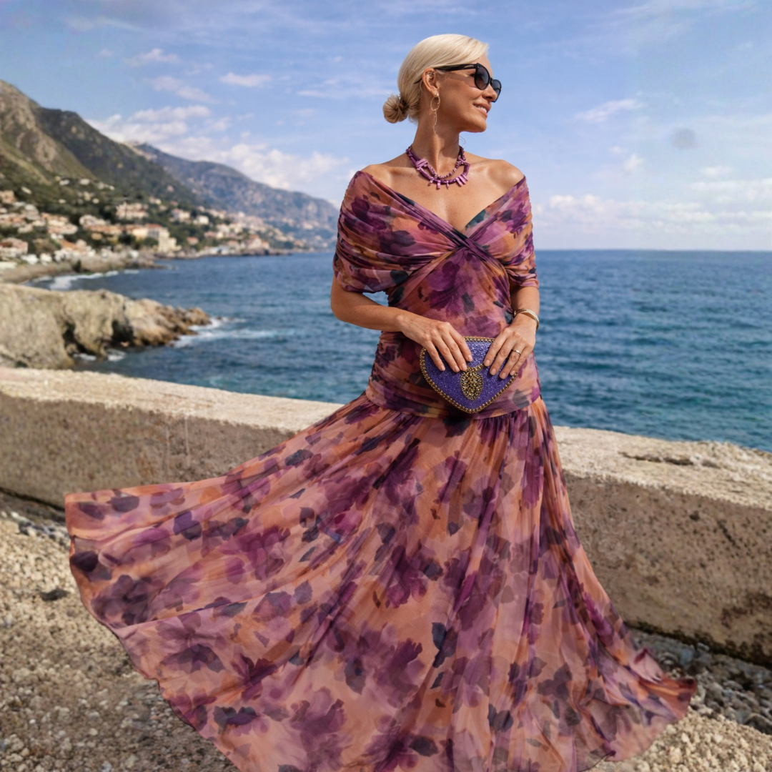 Maxi Dress for Women with Wrap Silhouette and Off-Shoulder Design - 14 - Rokvane