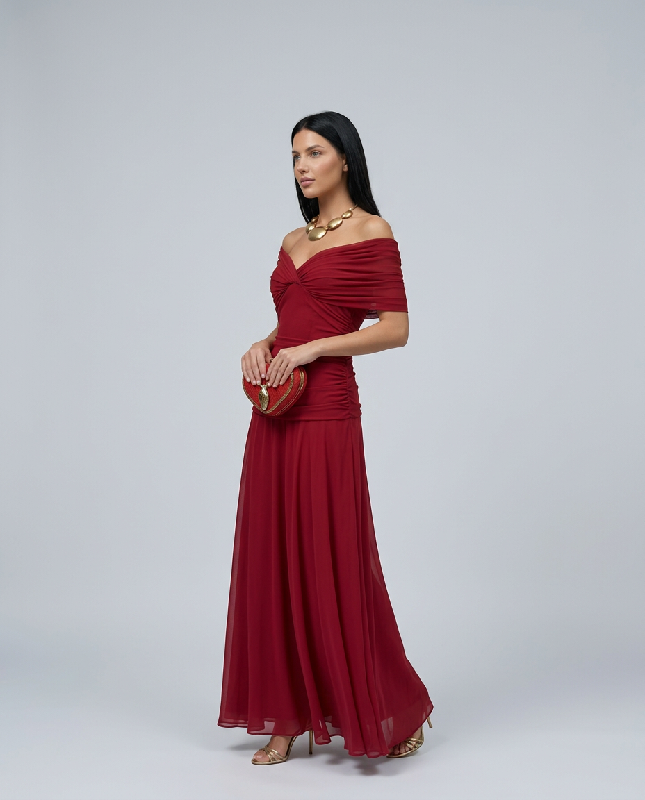 Evening Dress Women Off-Shoulder Maxi with Ruched Detail - 5 - Rokvane
