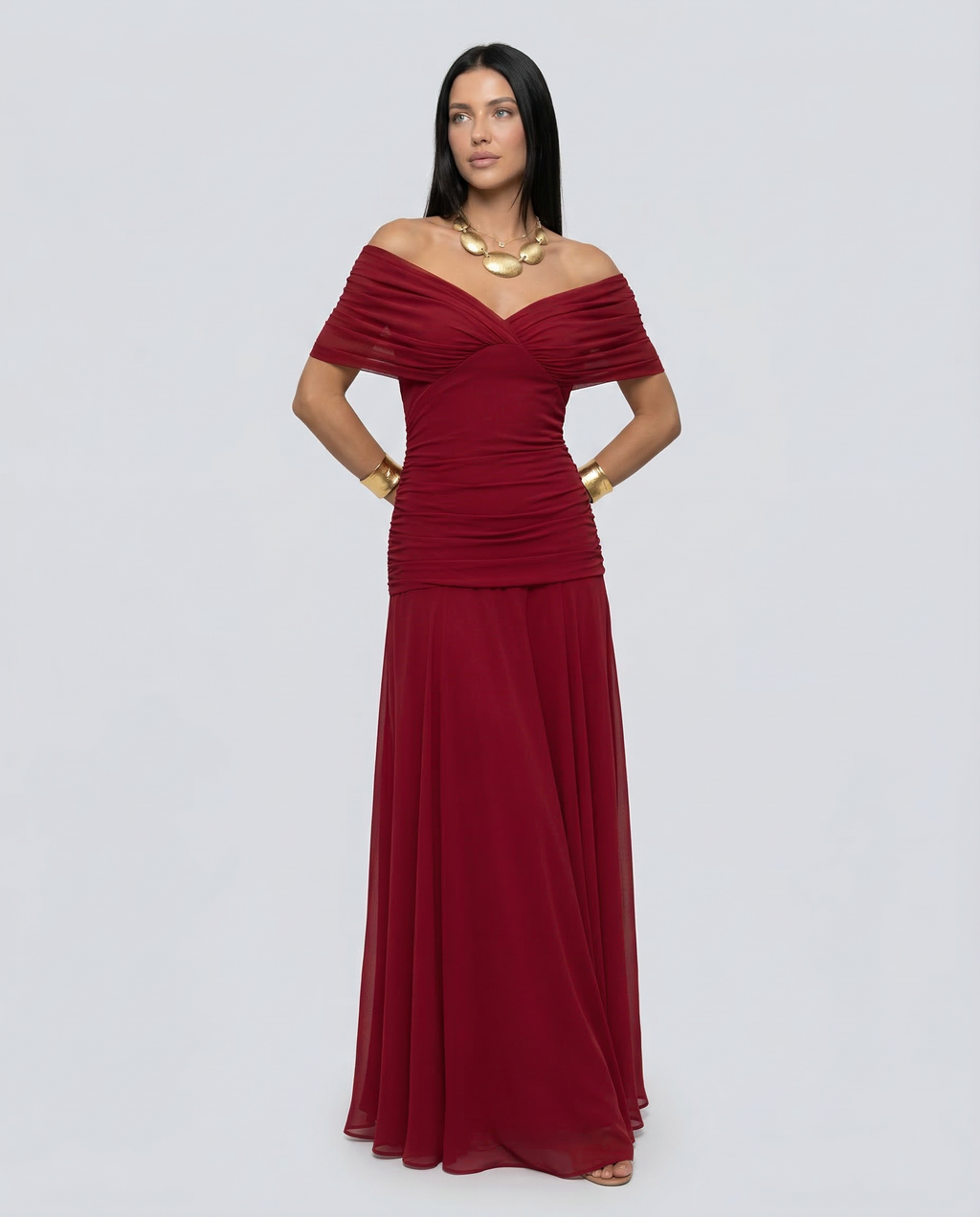 Evening Dress Women Off-Shoulder Maxi with Ruched Detail - 7 - Rokvane