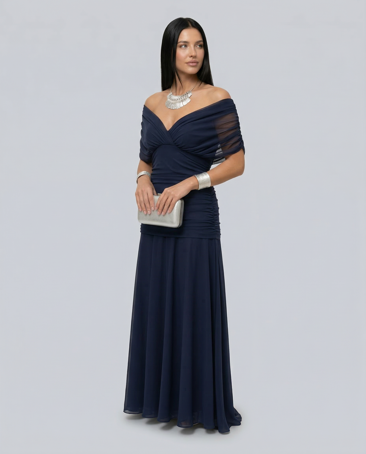 Evening Dress Women Off-Shoulder Maxi with Ruched Detail - 8 - Rokvane