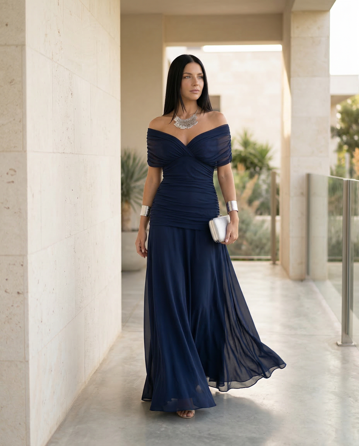 Evening Dress Women Off-Shoulder Maxi with Ruched Detail - 10 - Rokvane