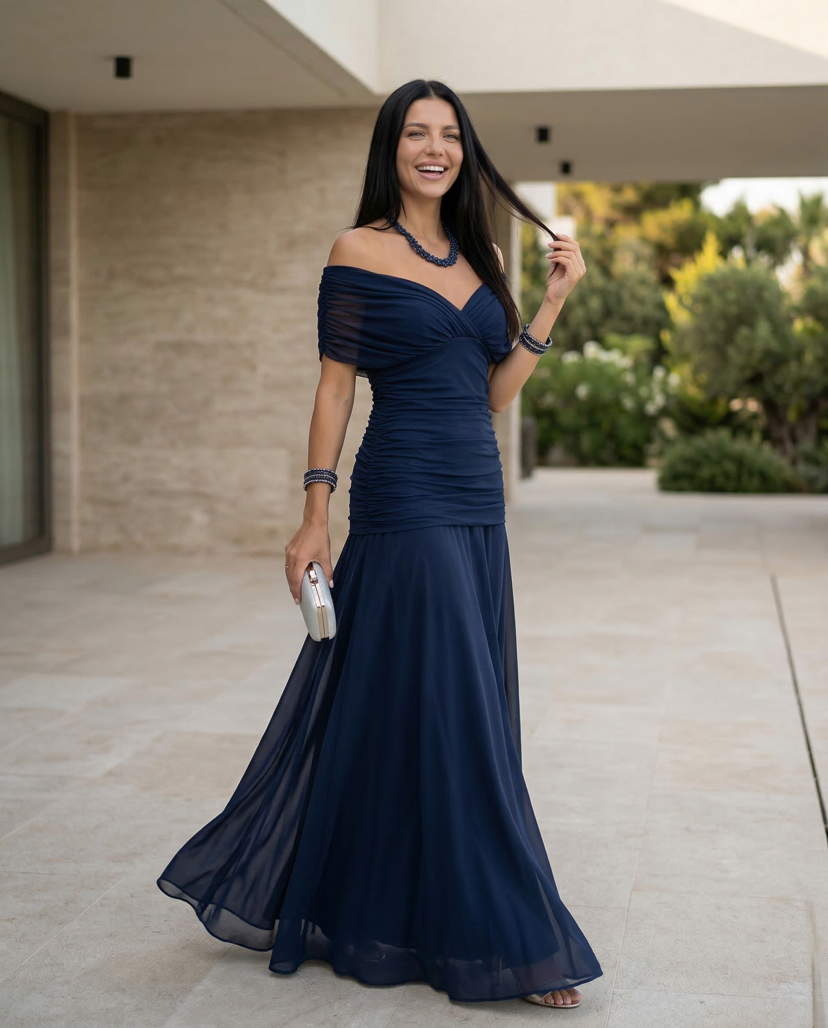 Evening Dress Women Off-Shoulder Maxi with Ruched Detail - 11 - Rokvane