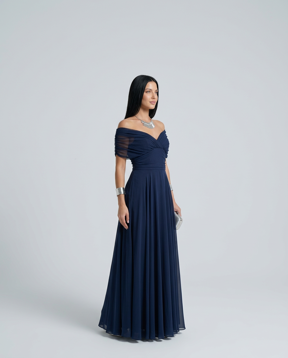 Evening Dress Women Off-Shoulder Maxi with Ruched Detail - 12 - Rokvane