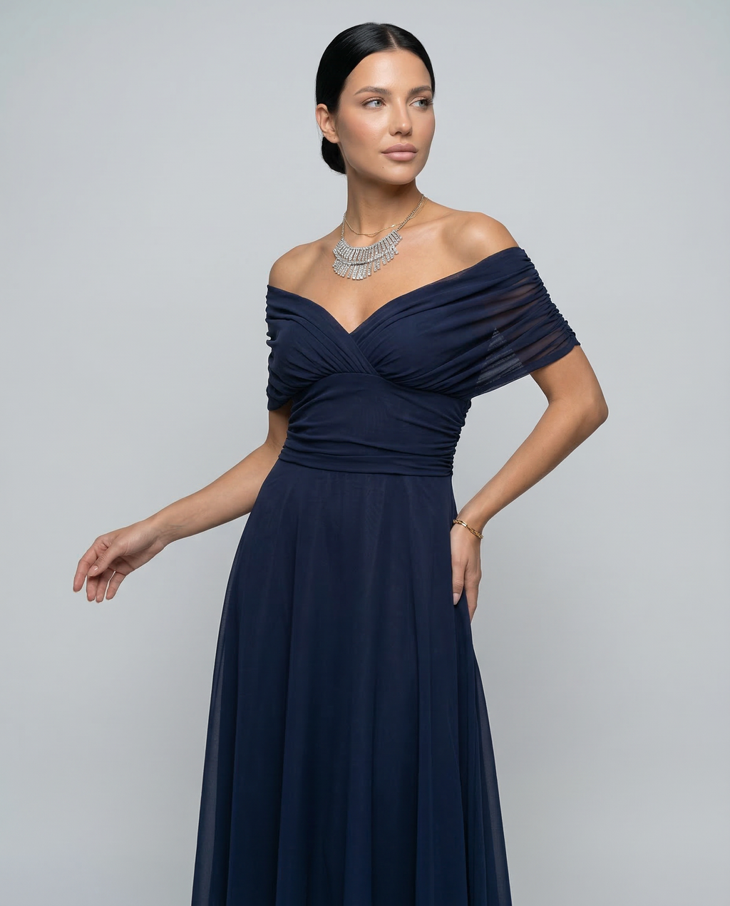 Evening Dress Women Off-Shoulder Maxi with Ruched Detail - 13 - Rokvane
