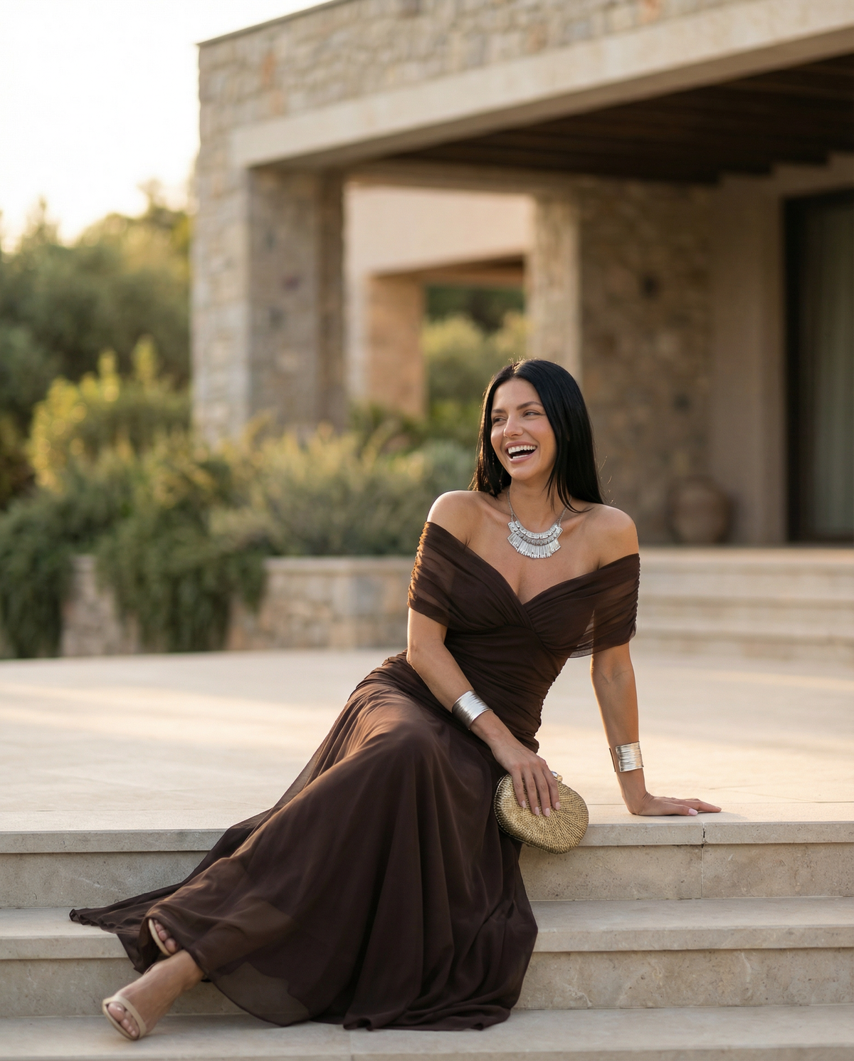 Evening Dress Women Off-Shoulder Maxi with Ruched Detail - 22 - Rokvane