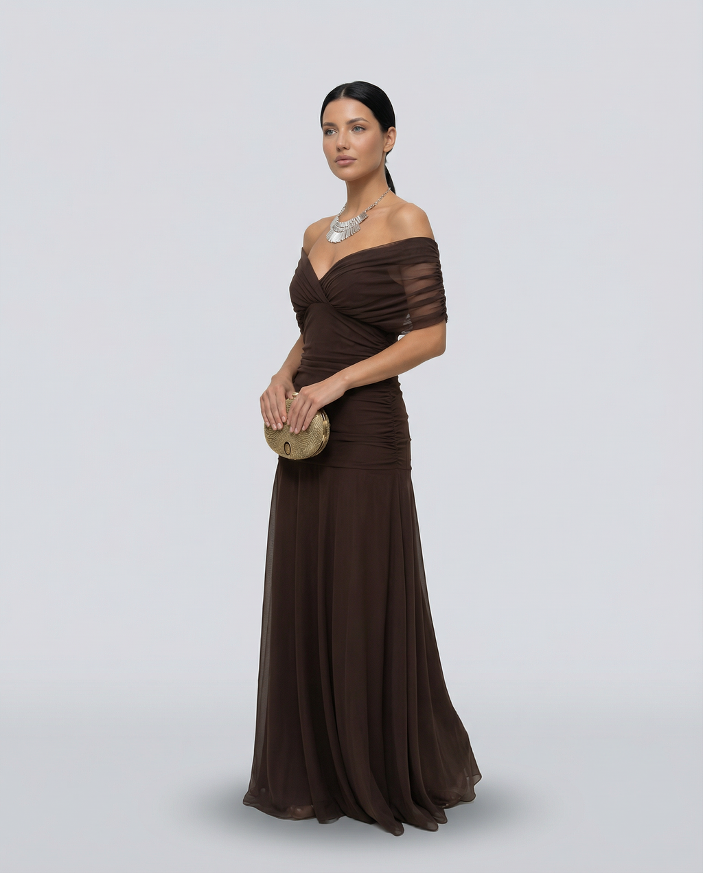 Evening Dress Women Off-Shoulder Maxi with Ruched Detail - 24 - Rokvane