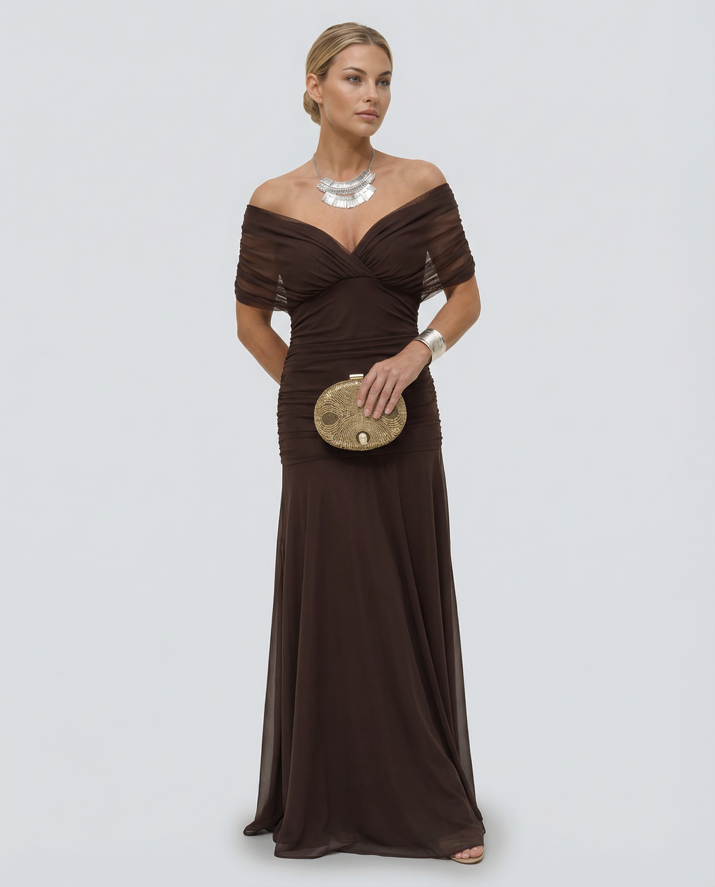 Evening Dress Women Off-Shoulder Maxi with Ruched Detail - 25 - Rokvane