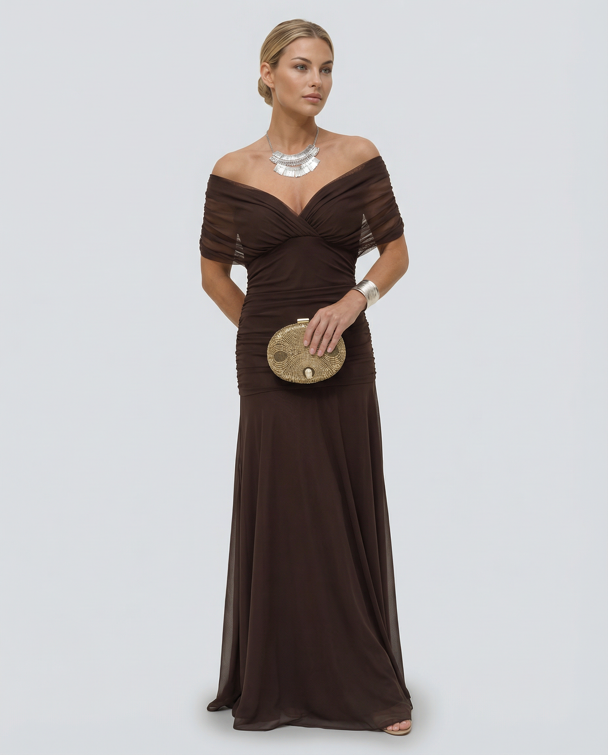 Evening Dress Women Off-Shoulder Maxi with Ruched Detail - 25 - Rokvane