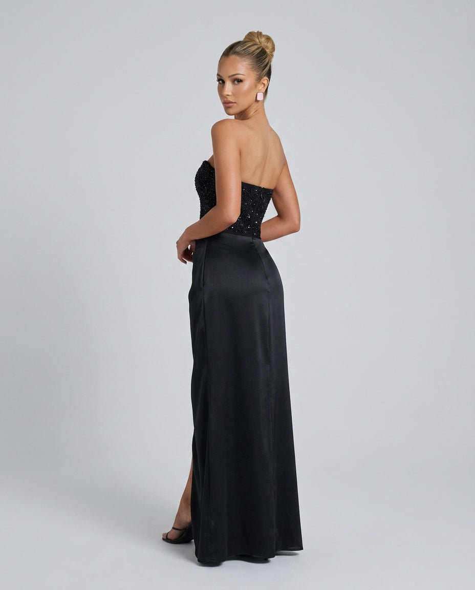 Strapless Evening Dress for Women with Heart-Shaped Neckline and Side Split - 2 - Rokvane