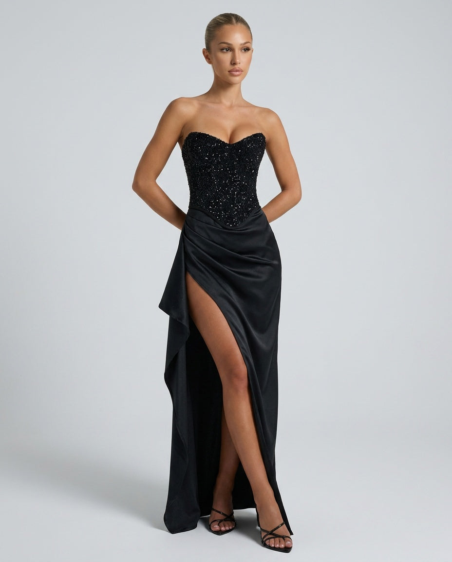 Strapless Evening Dress for Women with Heart-Shaped Neckline and Side Split - 3 - Rokvane